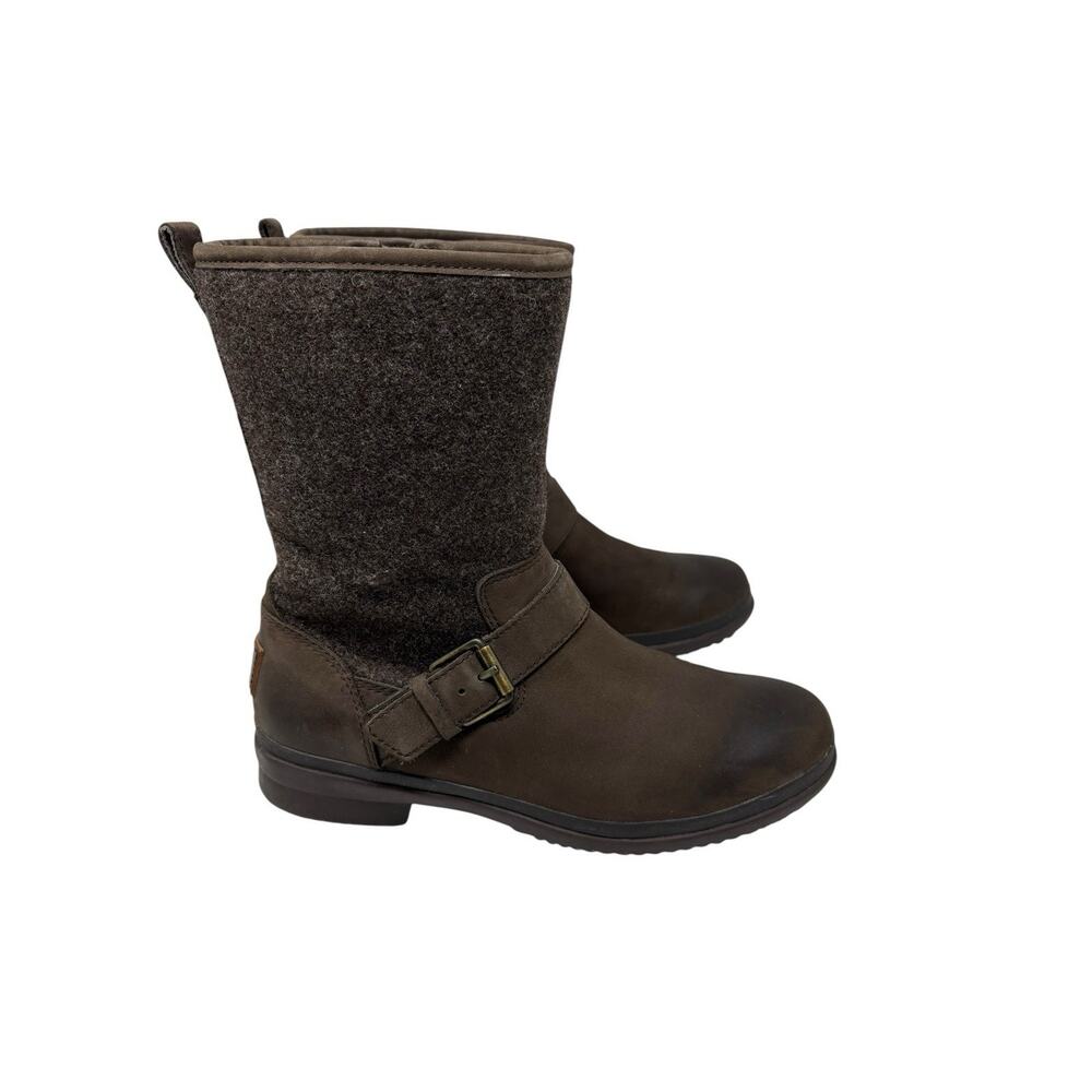 UGG Waterproof Gray Leather Wool Robbie Biker Winter Boots US 7 EU 38